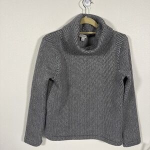 J Crew Vintage Fleece Black & White Women's Turtleneck Sweater Small Thick D1‎